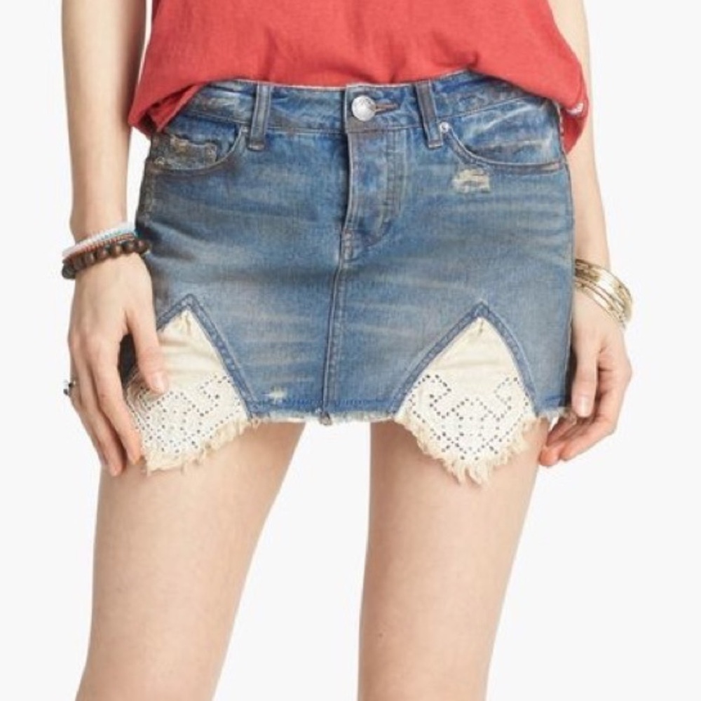 Free People Y2K Handkerchif Classic Blue Denim Pants #0079